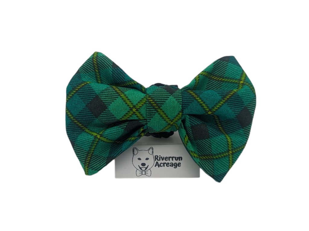 Green Plaid Dog Bowtie