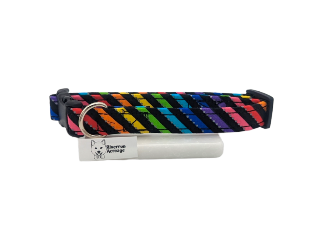 Rainbow Stripe on Black Dog Collar