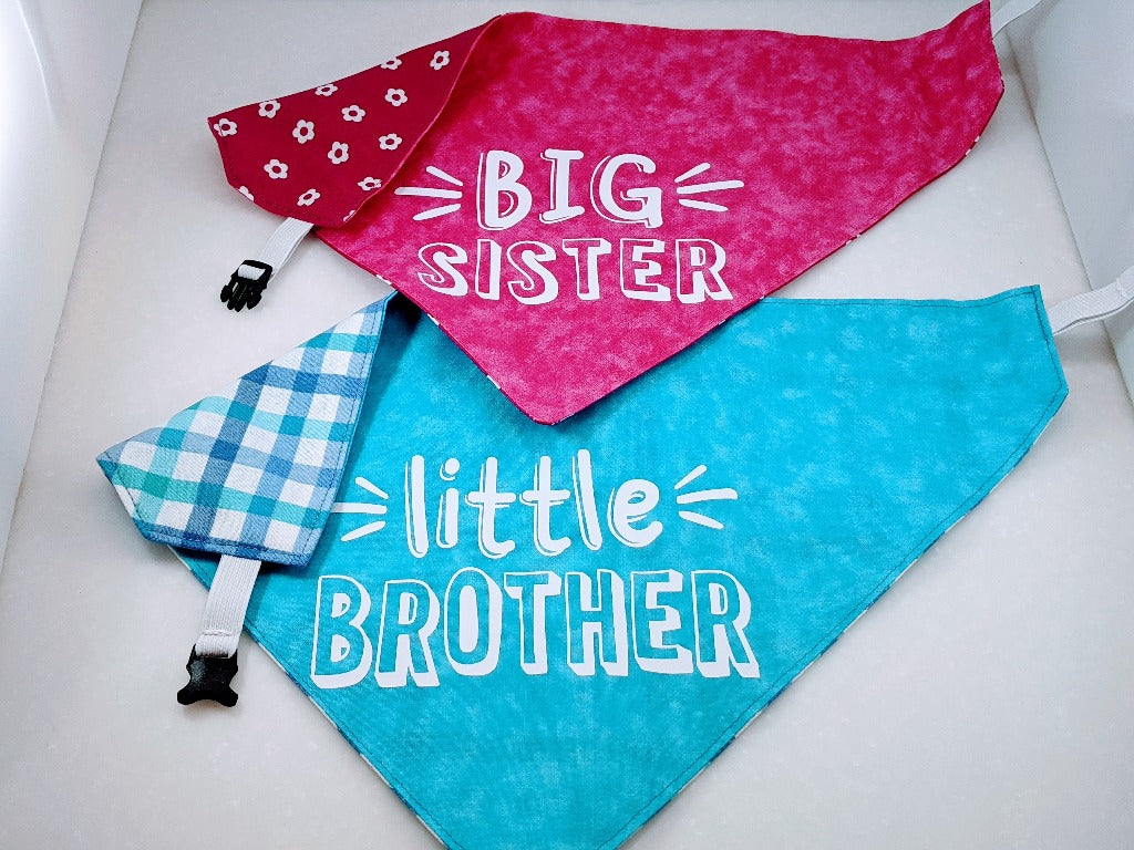 Big Sister and Little Brother Light Blue Check Reversible Bandana