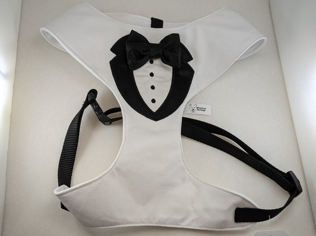 White Tuxedo with Black Labels Harness